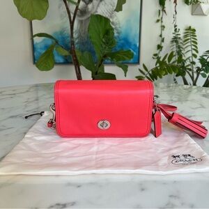 NWOT Coach Legacy Leather Penny Shoulder Crossbody Bag 19914 Bright Coral Pink